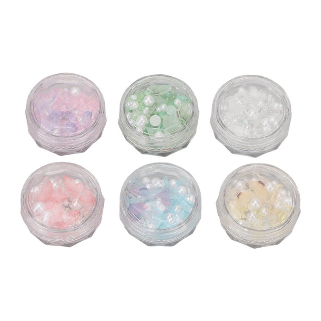 Juego de 6 cajas de decoración de uñas de resina 3D con forma de mariposa, exquisita decoración de uñas con perlas sintéticas para mujer
