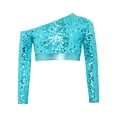 thumbnail image 3 of TSSOE Kids Girls One Shoulder Long Sleeve Sequins Jazz Hip Hop Ballet Dance Crop Top Athletic Shirts For Performance Light Blue 10, 3 of 6
