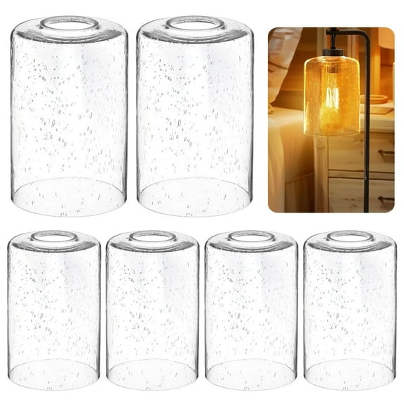 6 Pack Seeded Glass Lamp Shade, 6 x 4 Inch Cylinder Bubble Glass Shades Replacement Light Fixture Globe,Glass Lampshade Globe Cover for Chandelier Pendant Wall Sconces