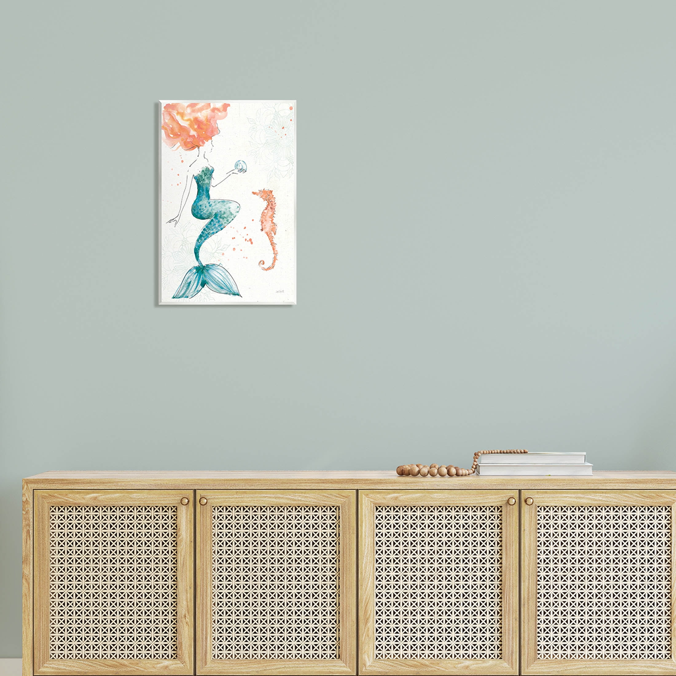 Stupell Industries Mermaid and Ocean Seahorse Graphic Art Unframed Art Print Wall Art, Design by Anne Tavoletti