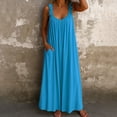 thumbnail image 3 of Efsteb Womens Dress Casual Ruched Plus Size Long Tank Dress Resort Dress Sleeveless Spring Crew Neck Solid Color Loose Fit ,Size:S, 3 of 5