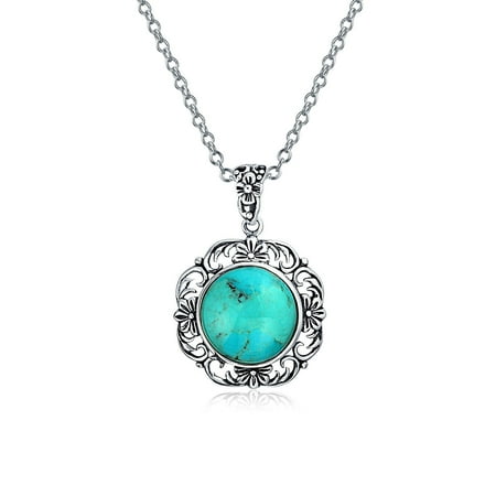 - Bali Style Octagon Enhanced Turquoise Gemstone Filigree Pendant Necklace For Women 925 Sterling Silver With Chain