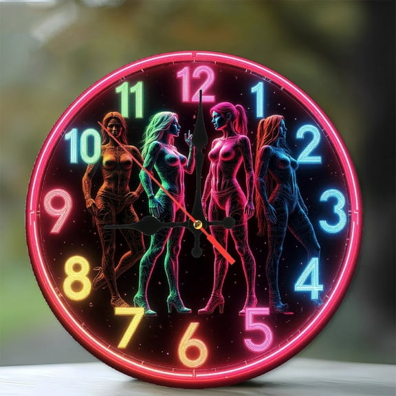 Neon Glow Decorative Wall Clock with Stylish Design 10-Inch Silent Wooden Wall Clock, Battery Operated (AA Batteries Not Included), Artistic Home Decor
