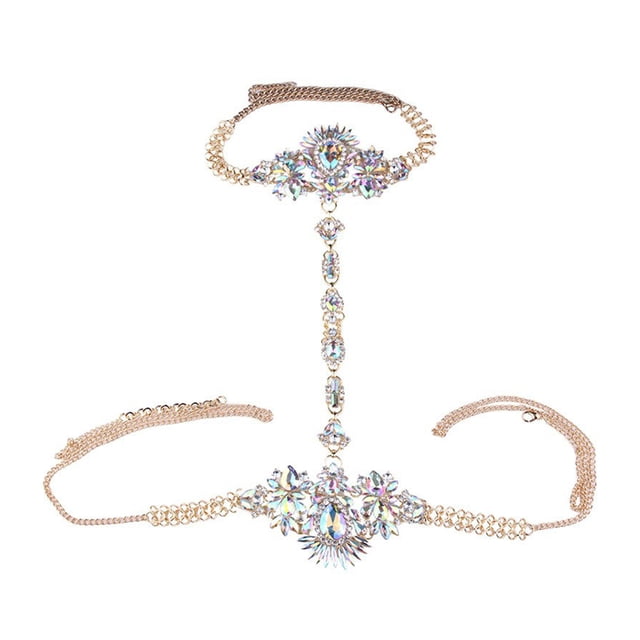 Cadena de cuerpo de cristal, collar de cintura a la moda, decoración centelleante, collares encantadores cómodos, accesorios para fiesta de Ropa, zapatos y accesorios Miscelánea AB colorido Minnieouse AP015049-03