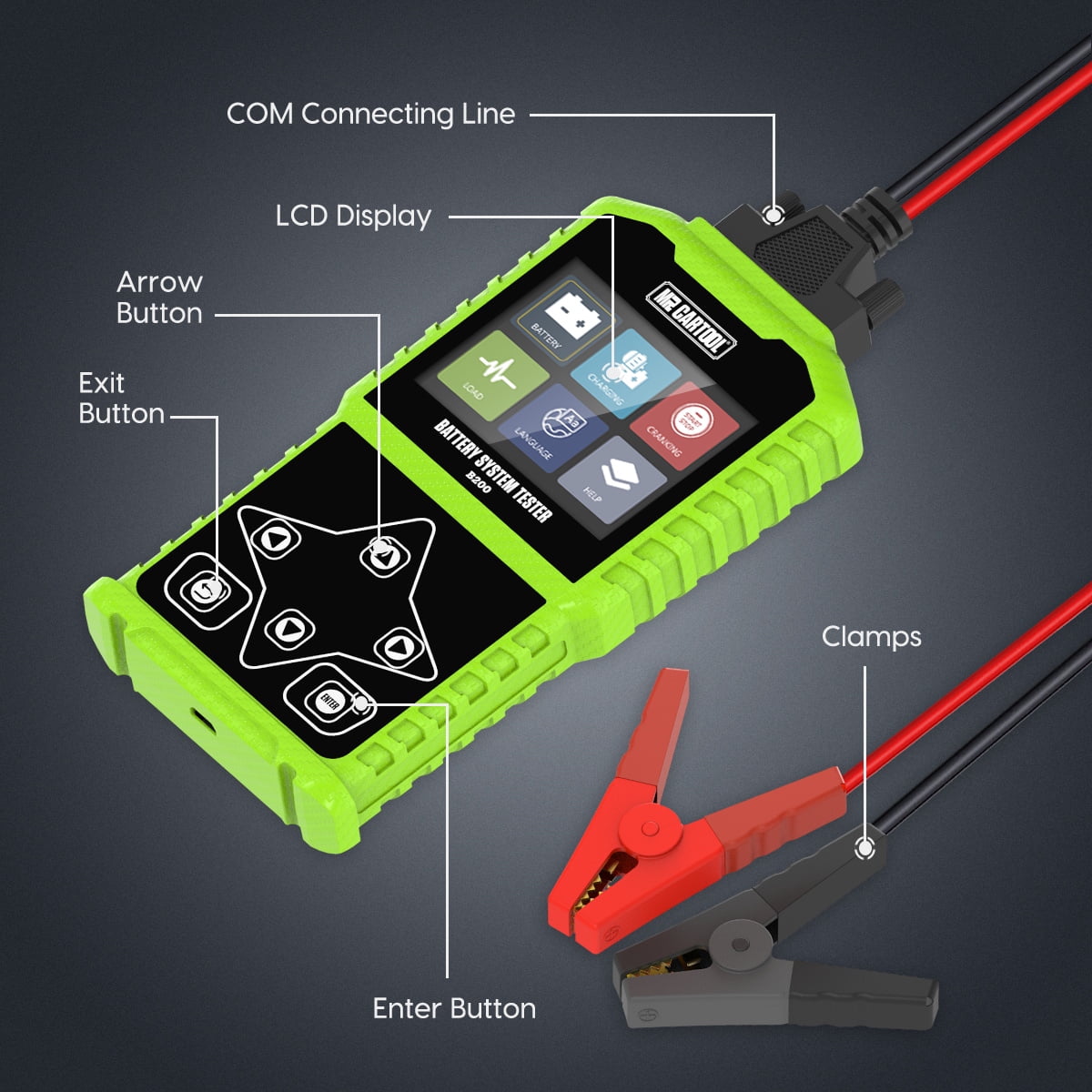 MR CARTOOL B200 Car Battery Tester Multimeter 12V/24V 30-1700 CCA Auto Cranking Charging Analyzer for Truck Motorcycle Boat