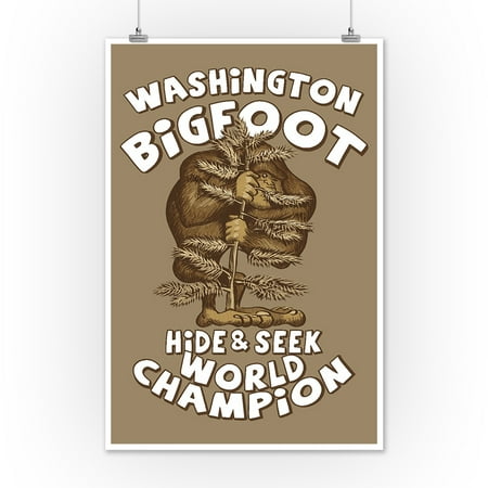 Washington - Bigfoot - Hide and Seek World Champion - Lantern Press Artwork (12x18 Art Print, Wall Decor Travel (Best Places To Hike In Washington)