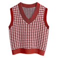 thumbnail image 2 of Sksloeg Womens V Neck Sweater Vest Girls Y2k Cropped Sleeveless Houndstooth Sweater Women Streetwear Preppy Style V Neck Knit Tank Top,Red XXXL, 2 of 4