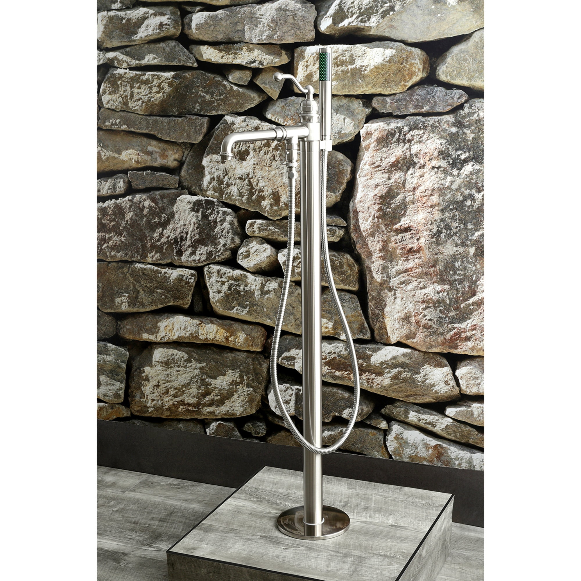 Kingston Brass KS7038ABL English Country Freestanding Tub Faucet with Hand Shower, Brushed Nickel