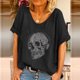 thumbnail image 2 of Mujeres verano moda manga corta cuello redondo perforación caliente cráneo blusa casual camiseta Tops Fridja  bn3546, 2 of 6