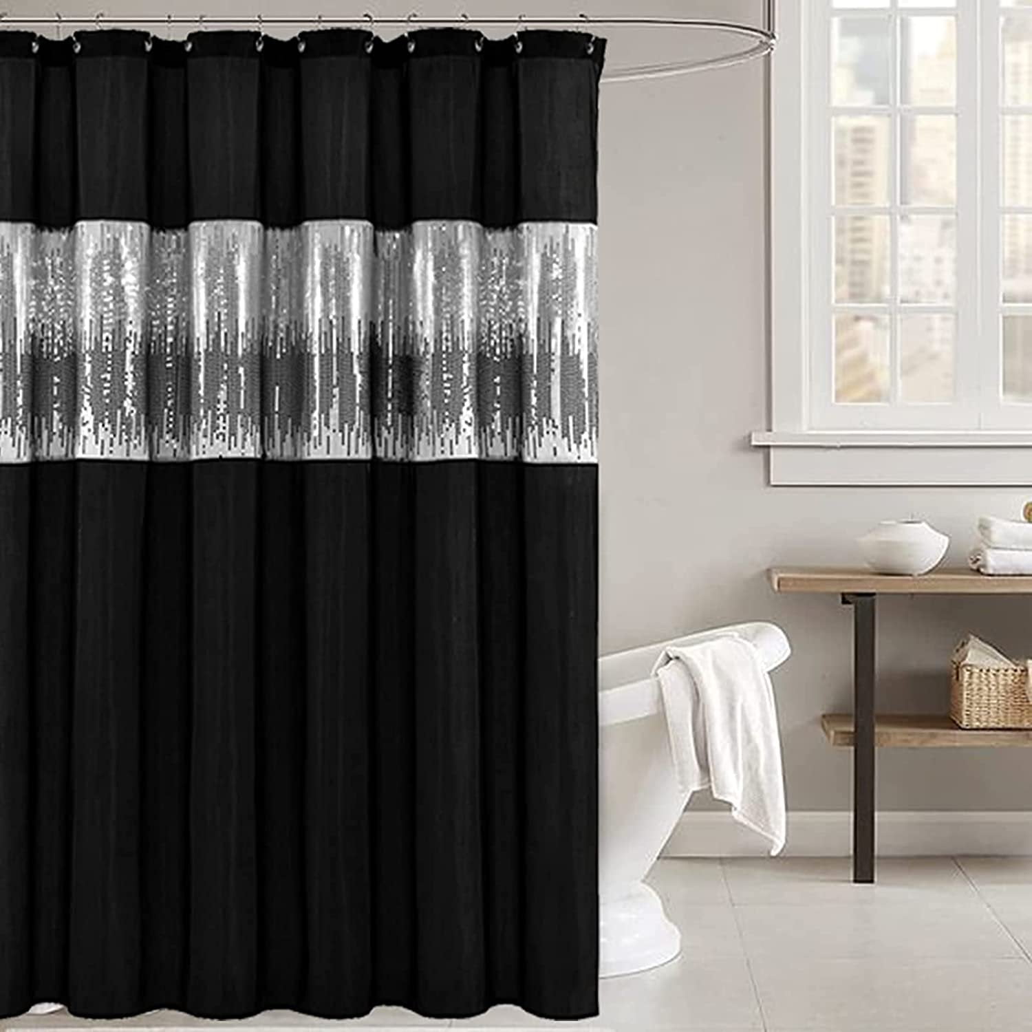 Black Shower Curtain Modern Glitter Shower Curtain Faux Silk Shower