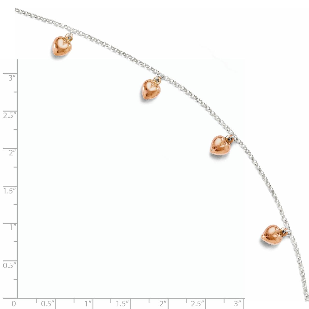 925 Sterling Silver Dangle Polished Fancy Lobster Closure Rose Gold Plated Adjustable Anklet (9-10) Inch 1mm Wide Anklet