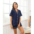 thumbnail image 4 of MAYFISH 100% Cotton Pajama Sets for Women Short Sleeve Sleepwear Button Down Pjs Summer 2 Piece Lounge Sets S-XXL(Navy Blue, Medium), 4 of 5