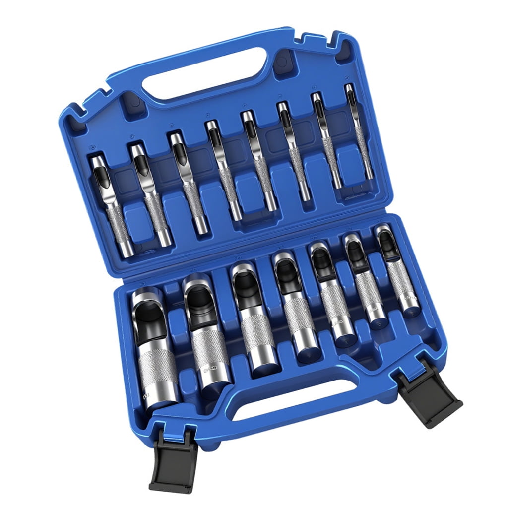 15 Piece Multiple Size Leather Punch Tool Set With Storage Case For Crafting Belts Wallets And Bags Plastic Craft Projects
