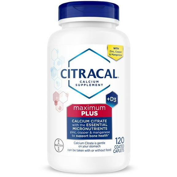Citracal Maximum Plus Calcium Supplement, Calcium with Vitamin D3, Bone Health Support, 120 Caplets