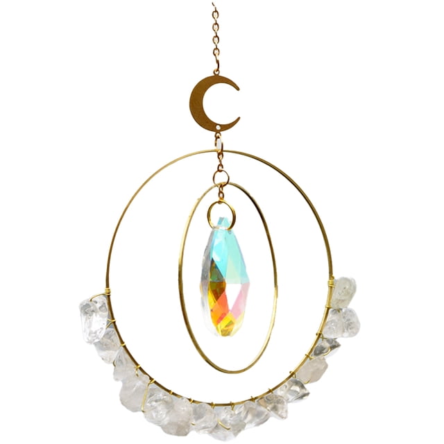 Moon Sun Catcher, adorno de ventana interior y exterior de coche de cristal, prisma de gema, decoración boho