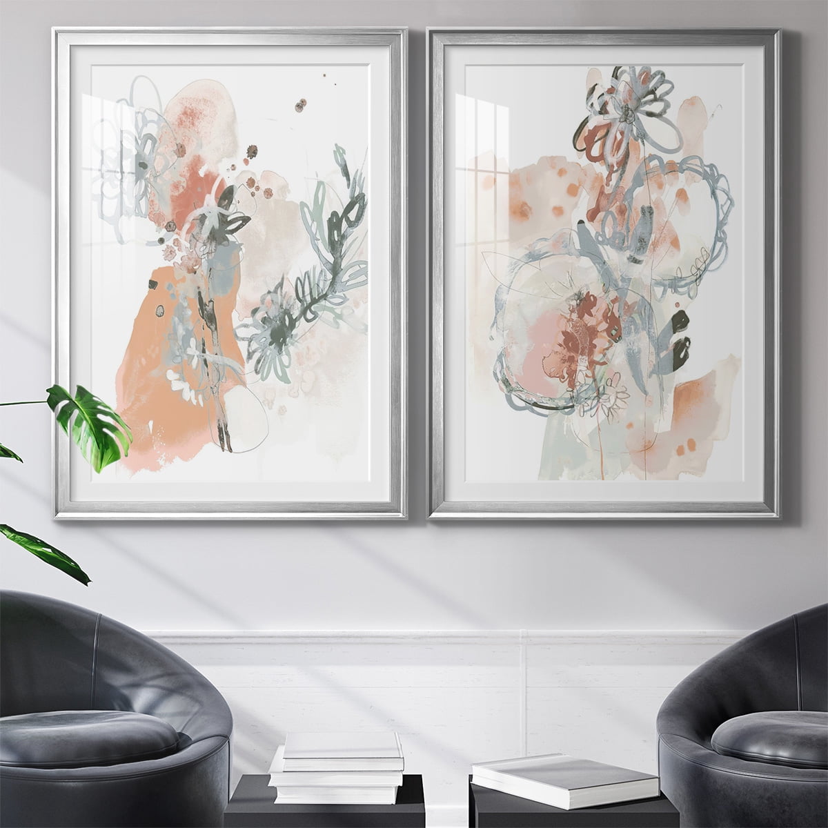 Wexford Home Petal Drift I Premium Framed Print, 22.5" x 30.5" - Ready to Hang, Silver (Set of 2)