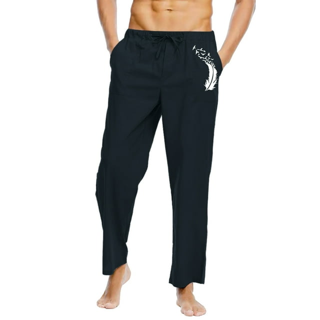 Rbaofujie Pantalon Homme Décontracté Large en Lin avec Poches Taille Élastique Coton Taille Régulière en Solde