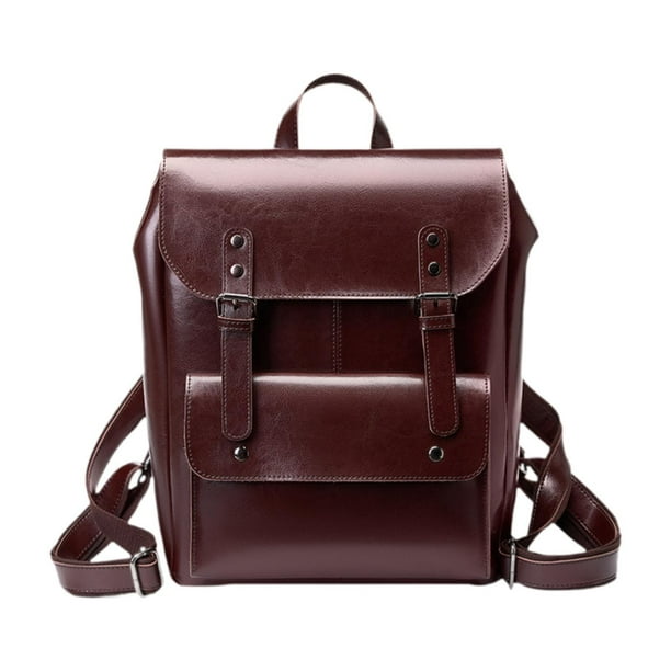Mochila de cuero PU, diseño retro, impermeable, informal, portátil, escolar Marrón oscuro