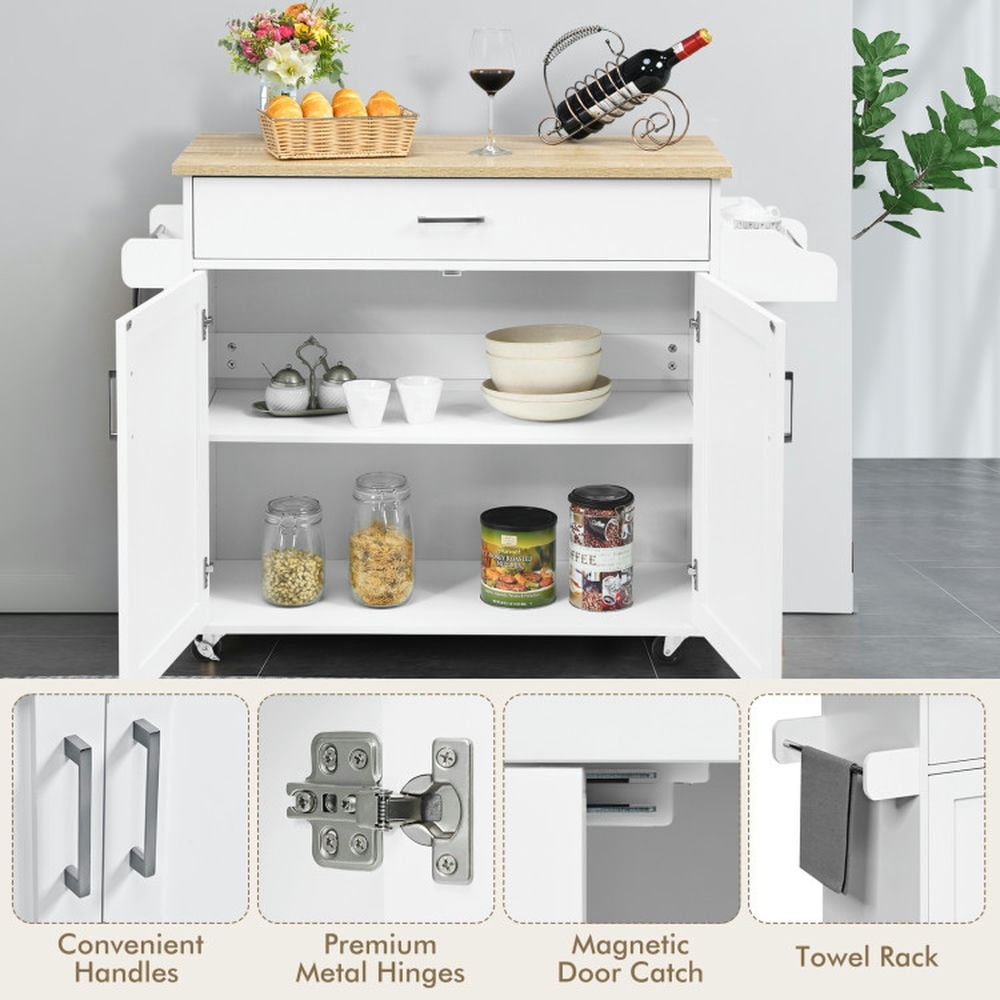 Finihen Rolling Storage Cabinet Cart, Kitchen Island Cart, Rolling Kitchen Island Cart with Towel and Spice Rack, for Kitchen, Dining Room, White Finihen Rolling Storage Cabinet Cart, Kitchen Island Cart, Rolling Kitchen Island Cart with Towel and Spice Rack, for Kitchen, Dining Room, White
