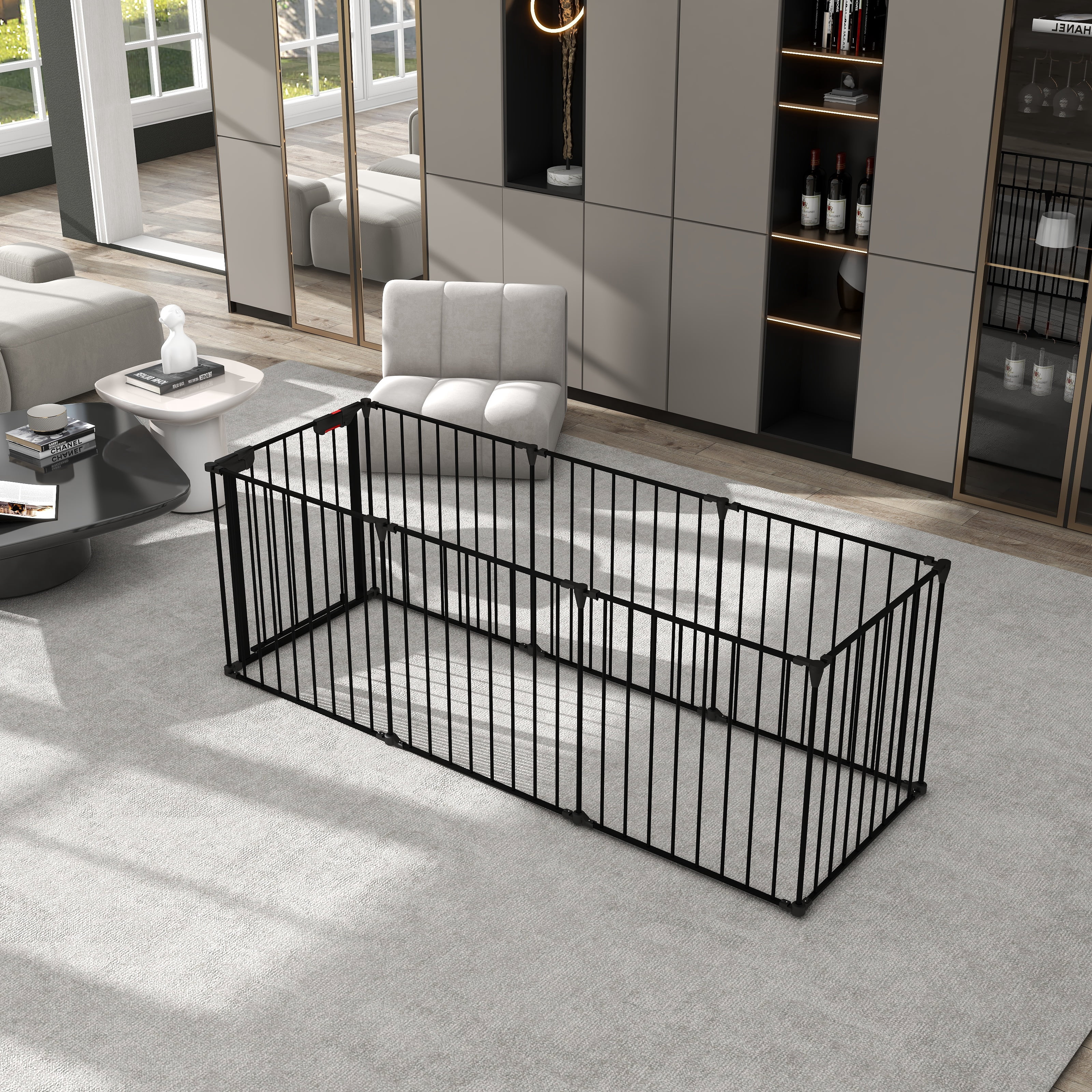 200" Adjustable 8-Panel Metal Pet Gate - Ideal for Doorways, Stairs, Fireplaces, Christmas Trees & Prohibited Areas