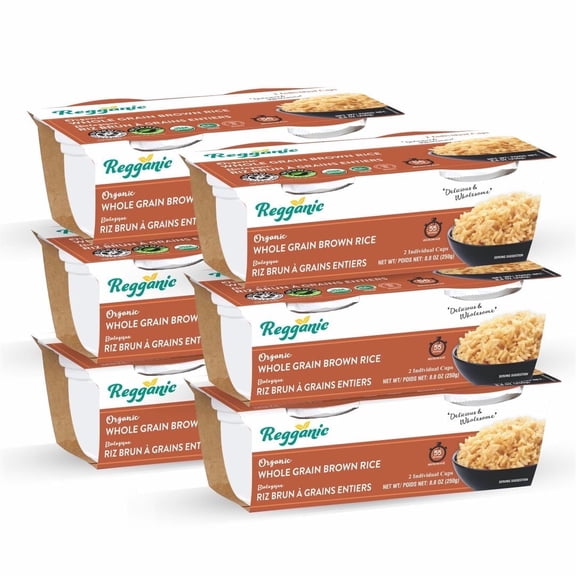 Reganic Organic Whole Grain Brown Rice, Microwaveable Cups, 8.8 oz, Pack of 6