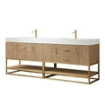 thumbnail image 2 of Vinnova Alistair 84" White Stone Top Oak Double Vanity Gold Frame w/o Mirror, 2 of 16