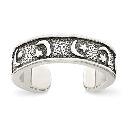 Auriga Fine Jewelry 925 Sterling Silver Antiqued Moon and Star Toe Ring for Women