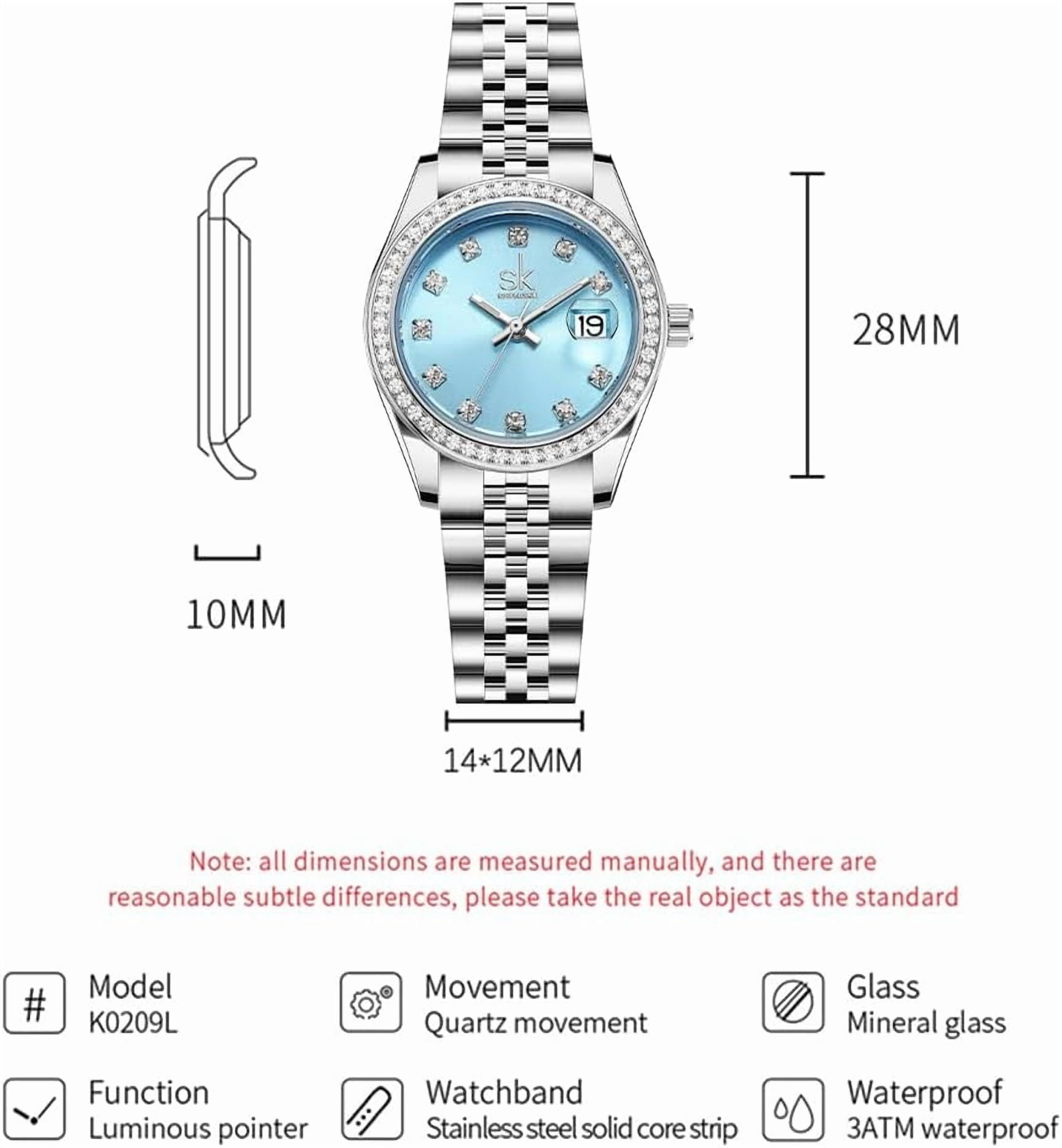 Women's Crystal Accented with Solid Alloy Steel Band Watch Elegant Dress Quartz Calendar Watches for Women