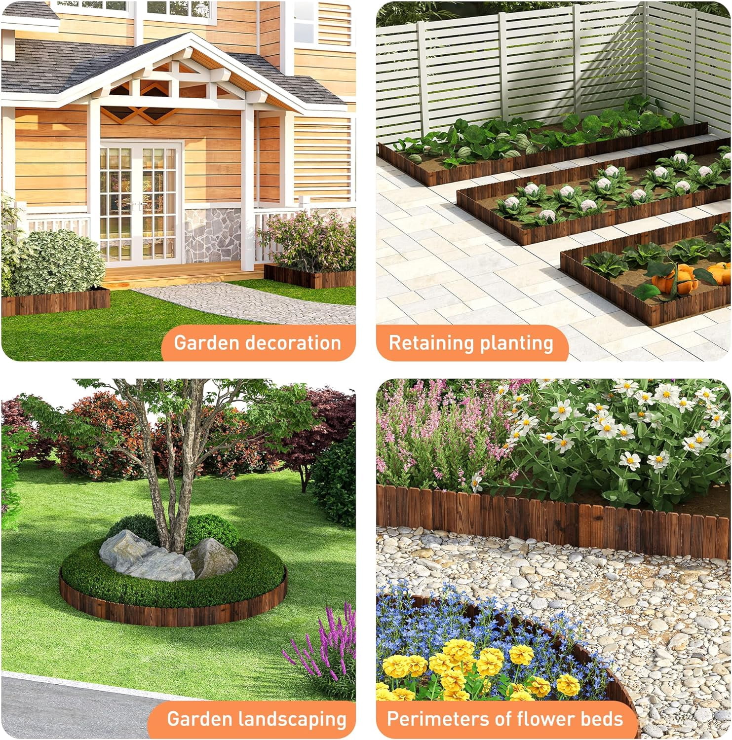 Garden Edging Border Wood Fence for Yard  Path Flower Bed Decorative Landscape Edging