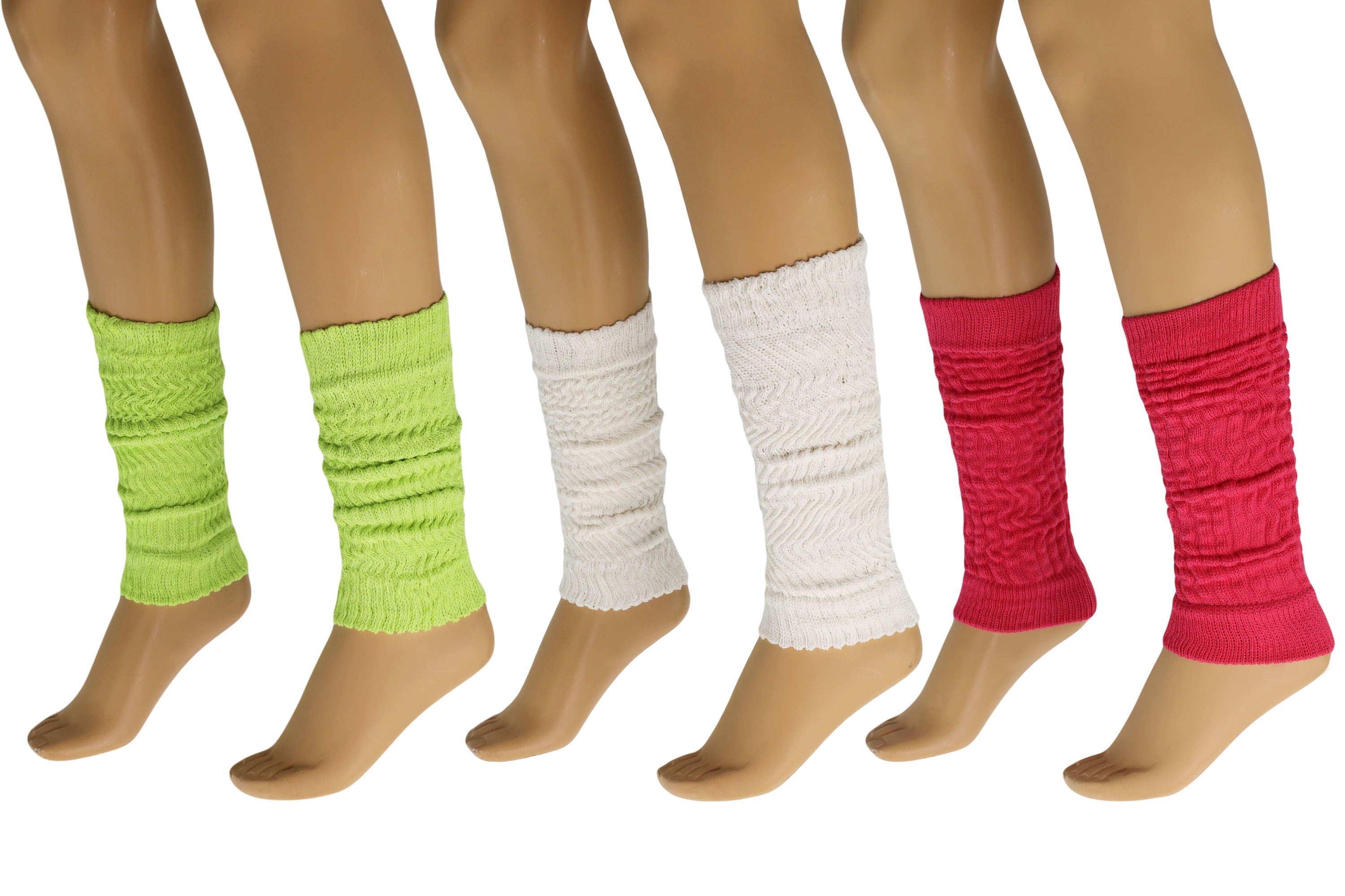 Aerobic Leg Warmers for Women 3 Pairs Cotton Knee High (AlmondEcru