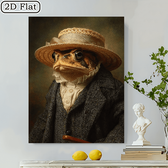 A 500pcs Jigsaw Puzzle Featuring a Formal Portrait of a Toad, Measuring 20.5x15 Inches. This Cardboard Puzzle Is Designed to Relieve Stress for Couples And Families, Making It an Ideal Gift for Bi