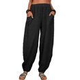 thumbnail image 1 of Women's Casual Cotton Linen Pants Elastic Waistband Beach Yoga Baggy Trousers, 1 of 5