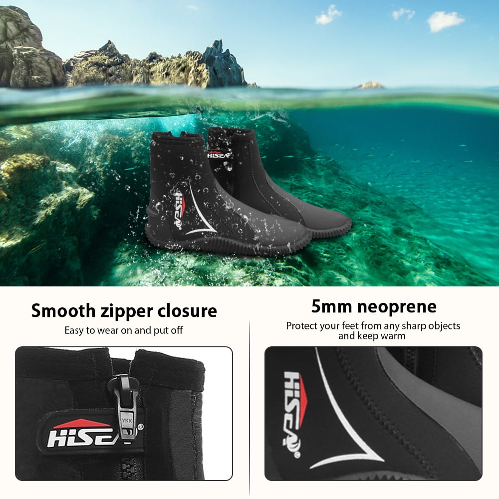 Bottes De Plongée / Chaussons Néoprène 5mm - Unisexe - Fermeture Éclair - Plongée, Snorkeling - Taille 37-44