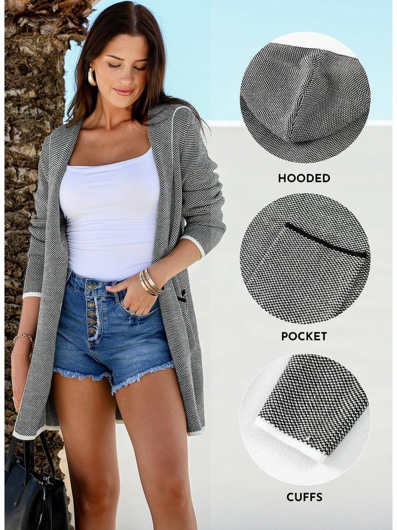 Eytino Hooded Open Front Cardigan for Women Cardigan Sweaters