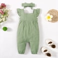 thumbnail image 4 of OLLUISNEO 3-6 Months Newborn Baby Girls Clothes Baby Girls Ruffle Flying Sleeve Romper Bodysuit + Headband Set Green, 4 of 8