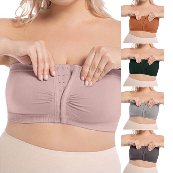 Vrotazzy Plus Size Front Closure Push Up Wireless Bra Racerback Bandeau Shirt Bust Seamless Daily Comfort