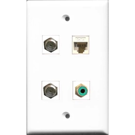 RiteAV 1 Port RCA Green 2 Port Coax Cable TV- F-Type and 1 Port Cat6 Ethernet White Wall Plate