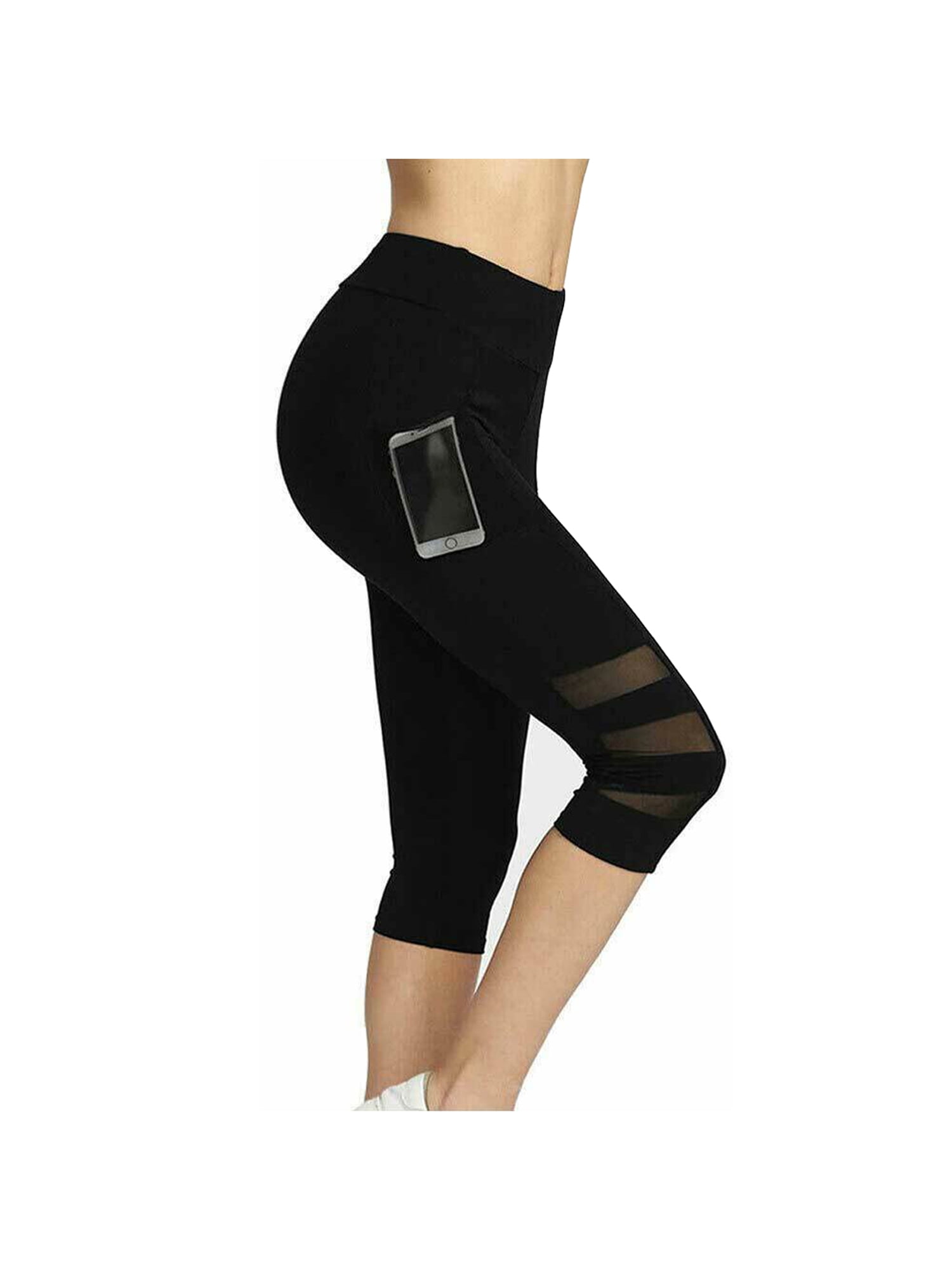 Womens Capri Yoga Pants Pocket Workout Fitness Sports Gym Cropped 3//4 Leggings