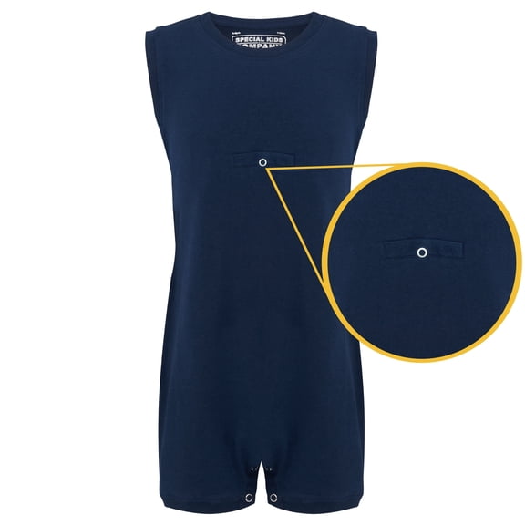 Special Needs Clothing for Older Children, 13-14 Yrs Old, Sleeveless Tube Access Bodysuit for Boys and Girls by Kaycey, Navy