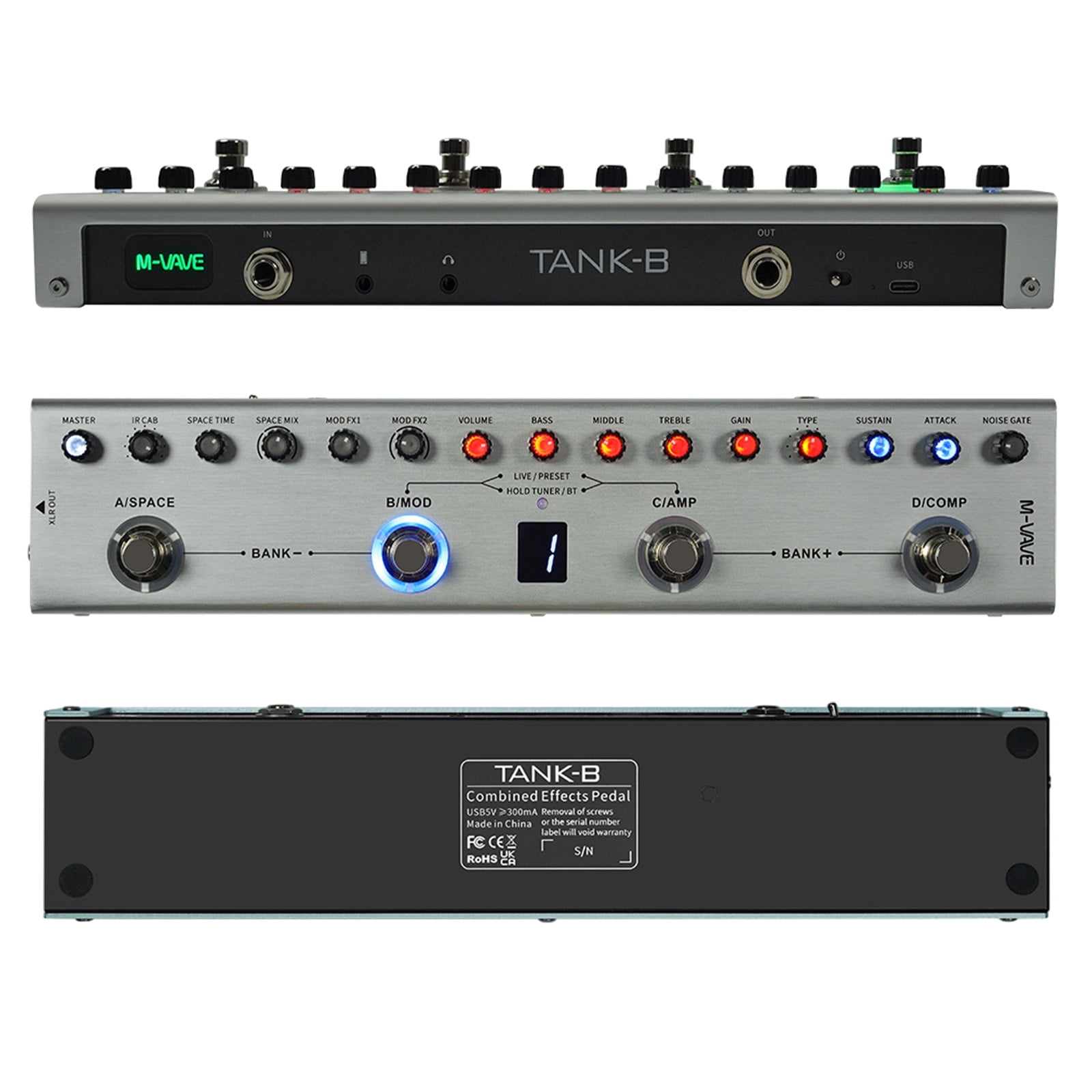bass pedal Bass Bass Multi Effects Pedal 3 Band Equalizers XLR Balanced Output 3 Delays 3 Reverbs Bass Effects Pedal BT Connection Type-C Rechargeable for Electric Bass