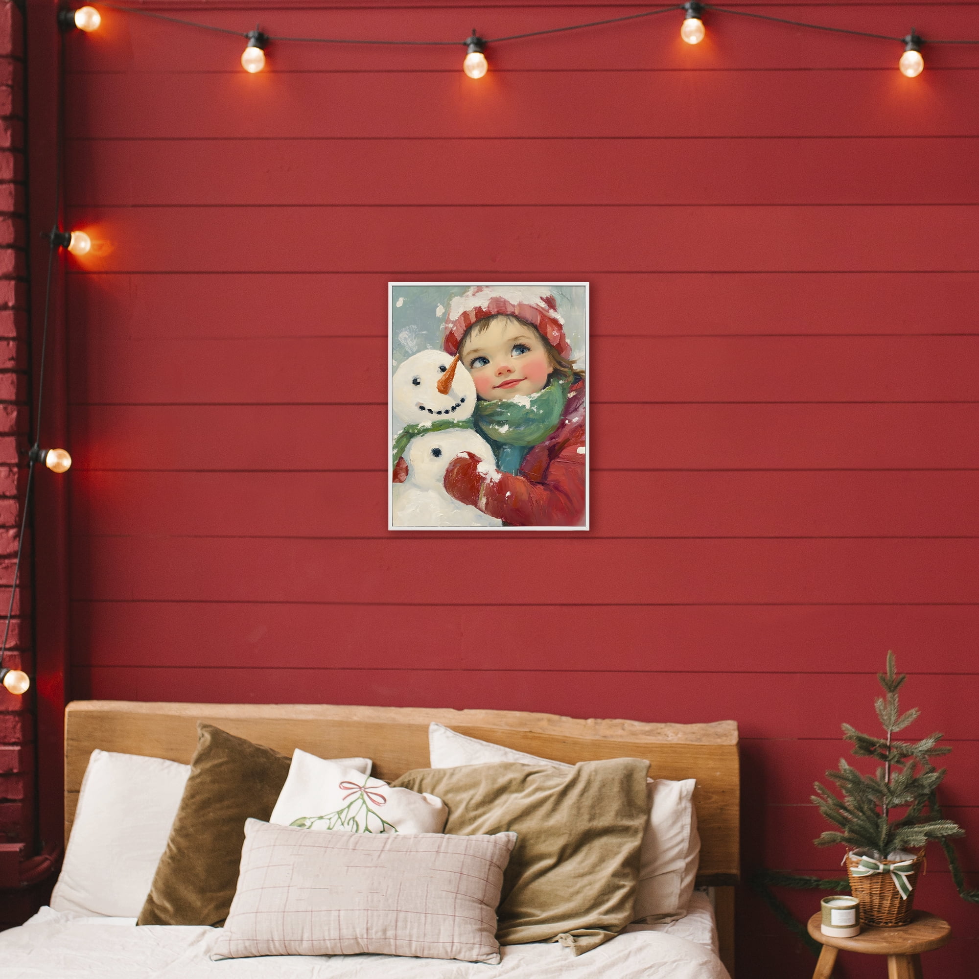 Stupell Industries Christmas Girl & Snowman Embrace White Framed Giclee Art, design by The Prints Vibe