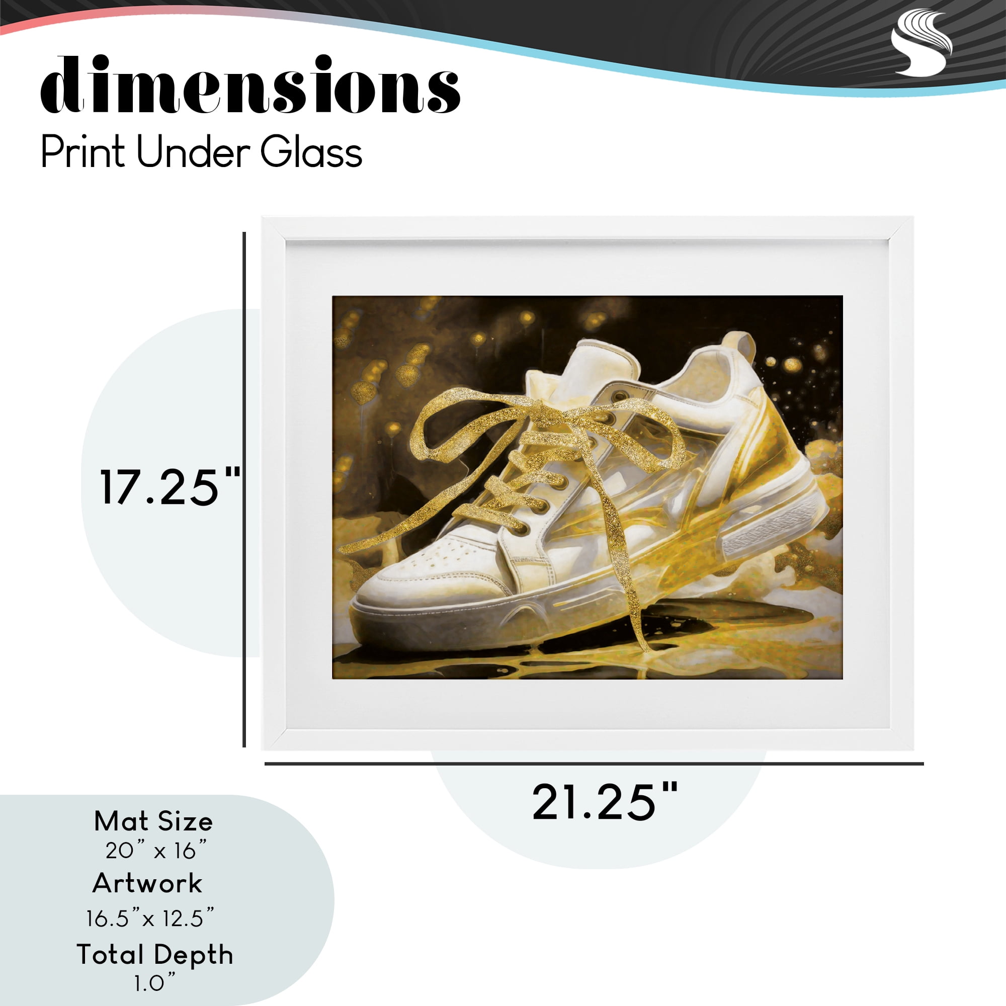 Stupell Industries Splashy Gold Sneaker White Framed Print Under Glass, design by Grotto Studios