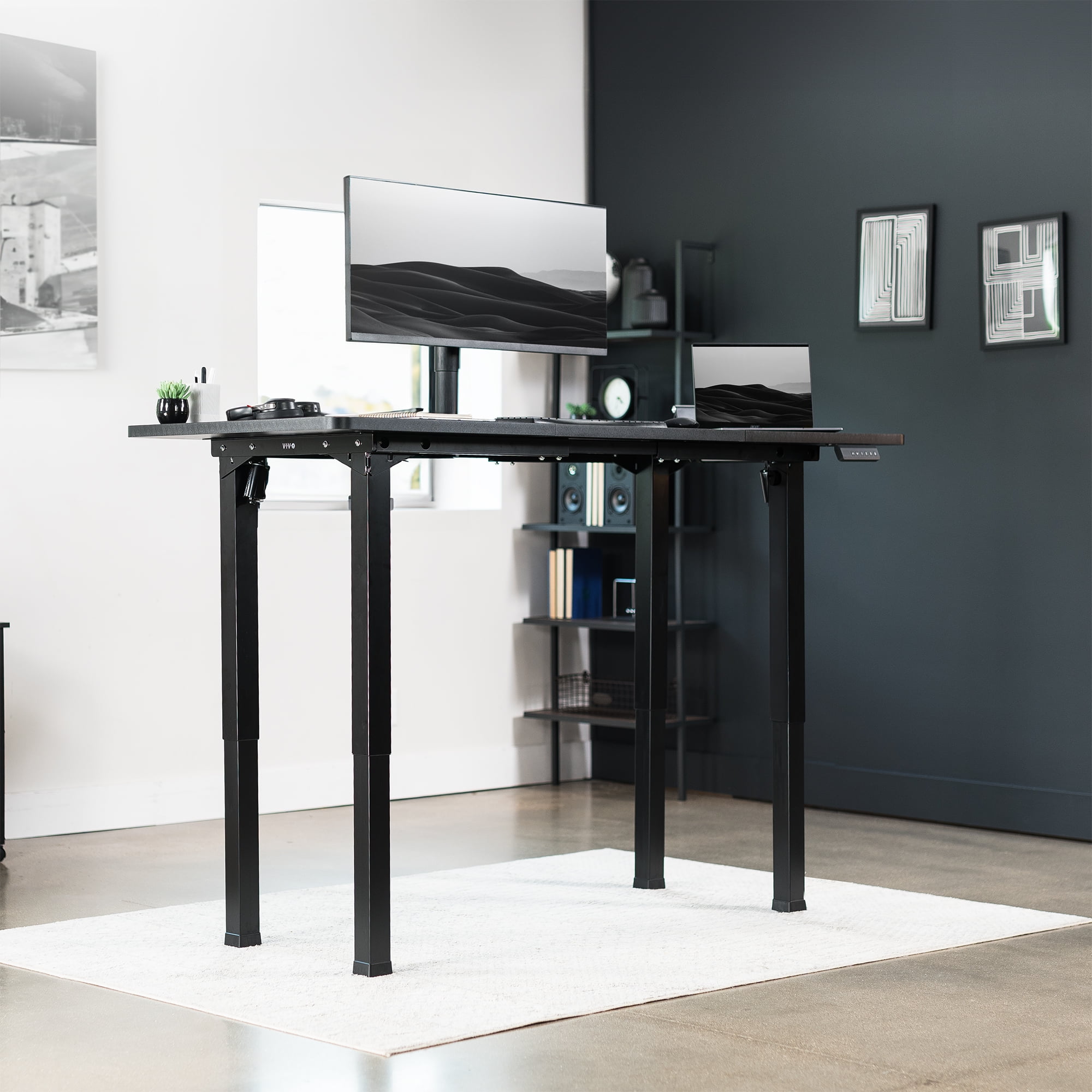 VIVO Black Electric Dual-Motor Height Adjustable 4-Leg Standing Desk Frame