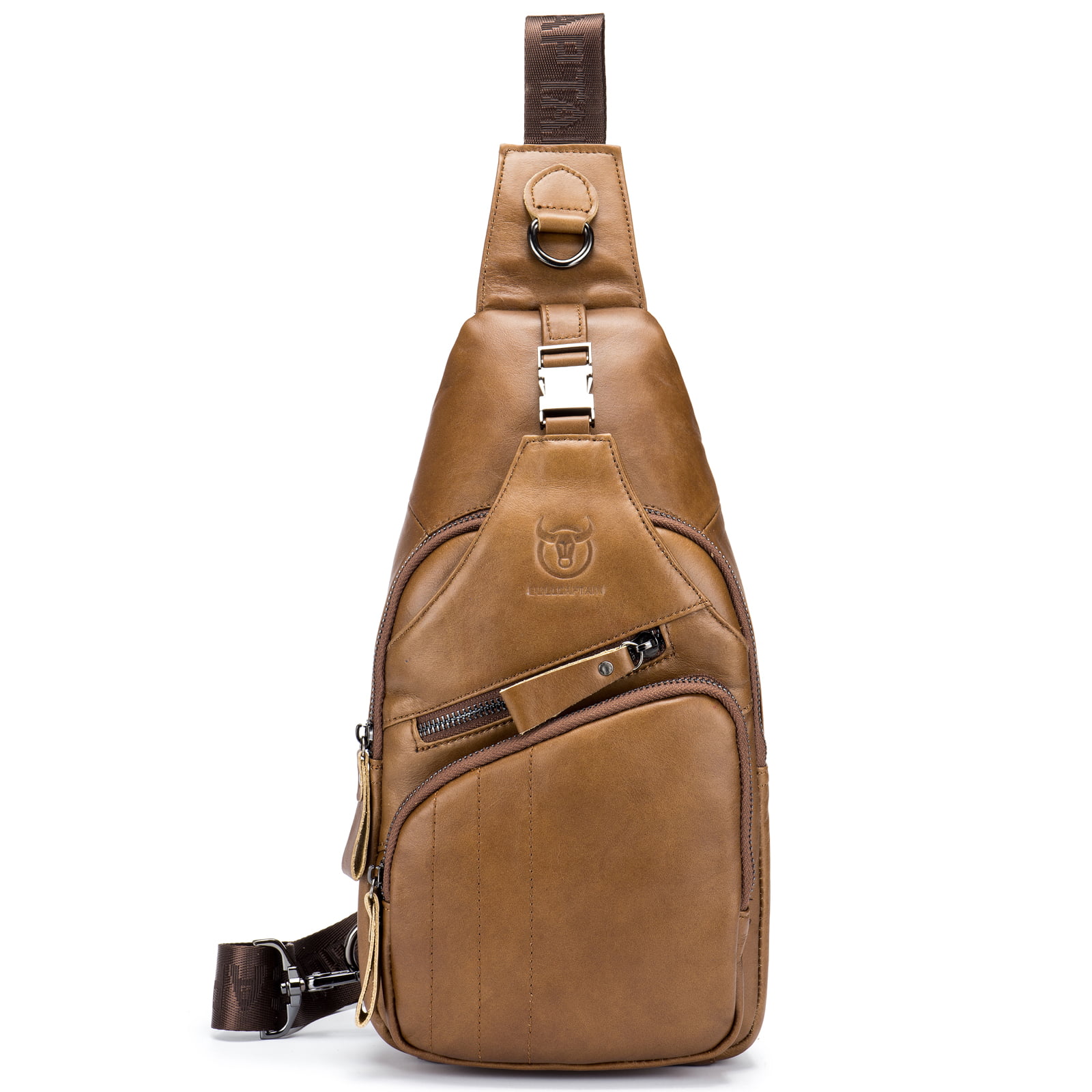 Men Oil Wax Genuine Leather Sling Chest Pack  Messenger Shoulder Cross Body Bag 