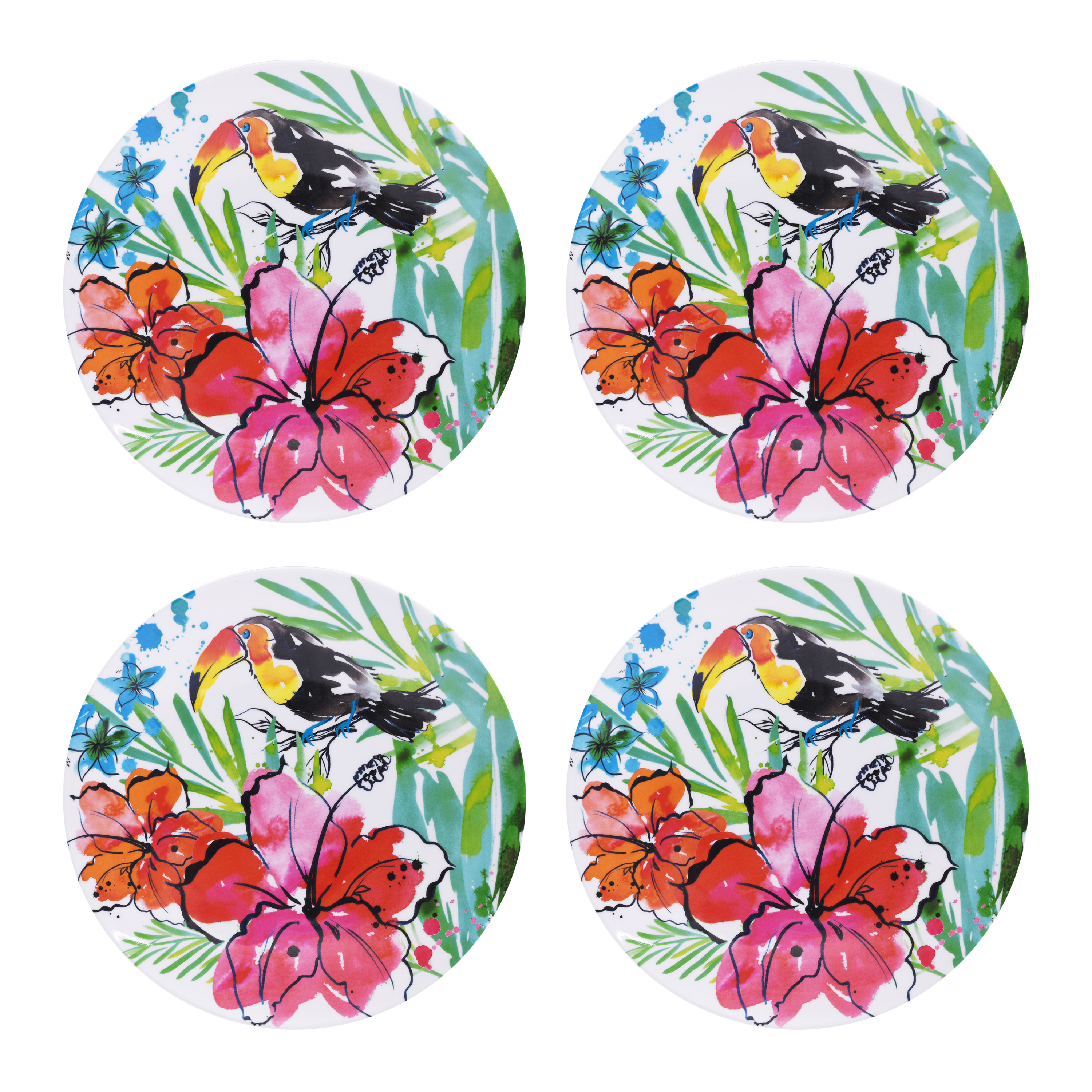 Mainstays Outdoor Melamine Tropical Dinner Plate, Set of 4