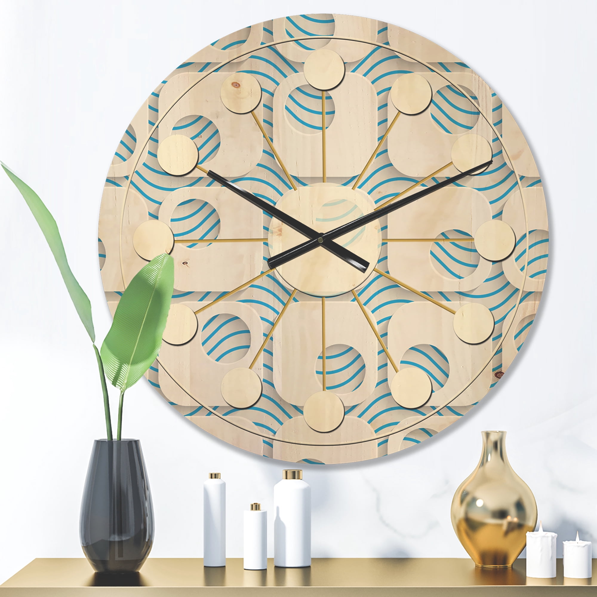 Designart '3D Blue and White Pattern III' Mid-Century Modern Wood Wall Clock