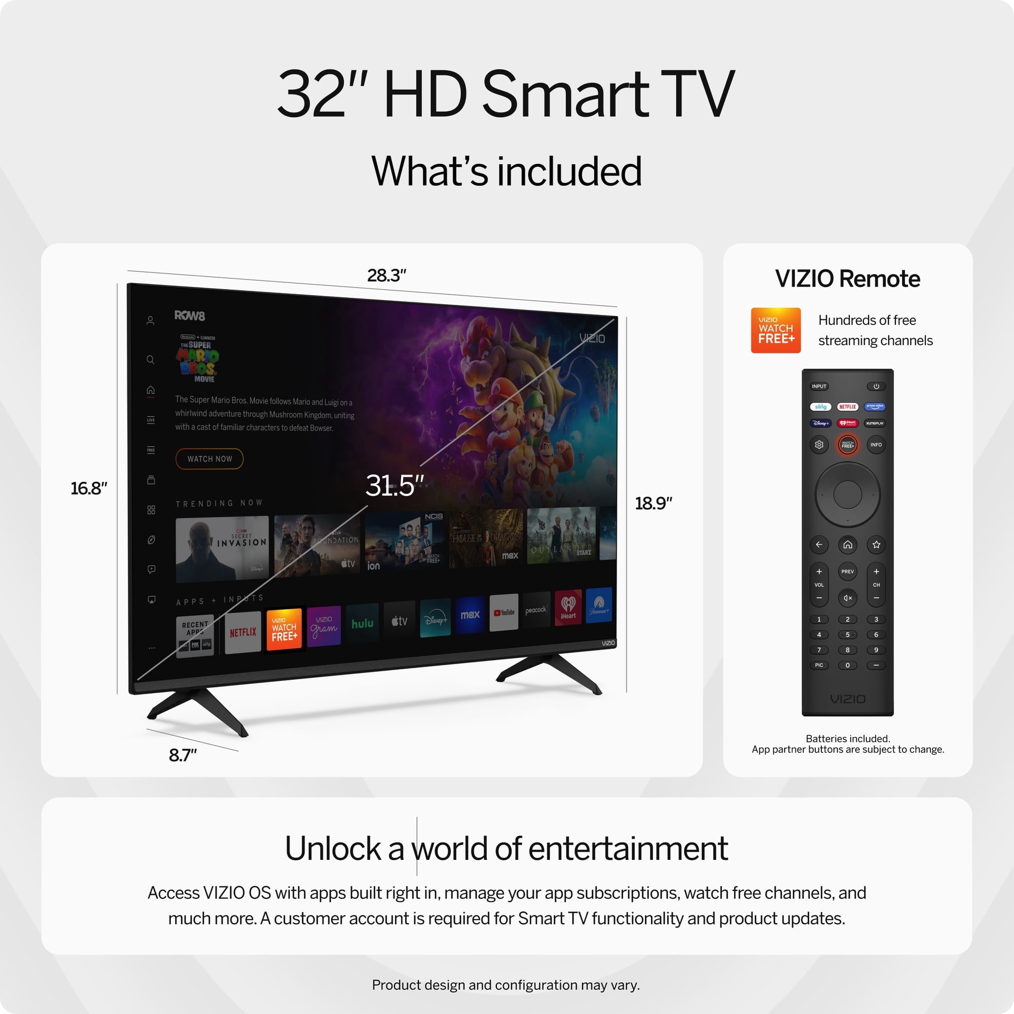 VIZIO 32” Class HD 720p LED Smart TV (VHD32M-08)