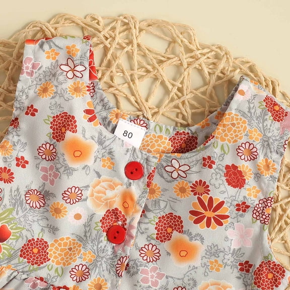 Vedolay Skirts For Girl Trendy Girl's 2 Piece Outfits Floral Print Scallop Trim Lace Criss Cross Sleeveless Cami Top and Ruffle Hem Frill Skirt Set,Gray 6-12 Months