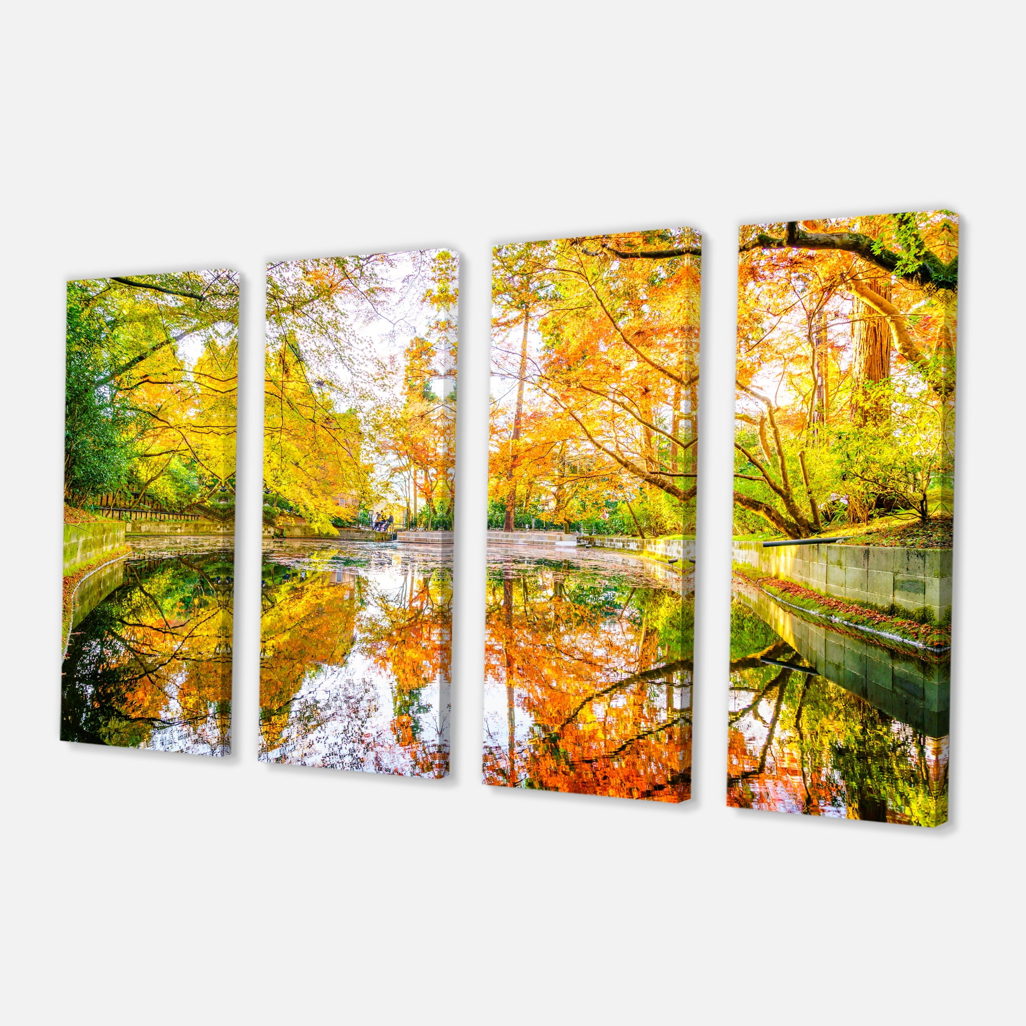 Designart 'Bright Fall Forest with River ' Landscape Canvas Art Print