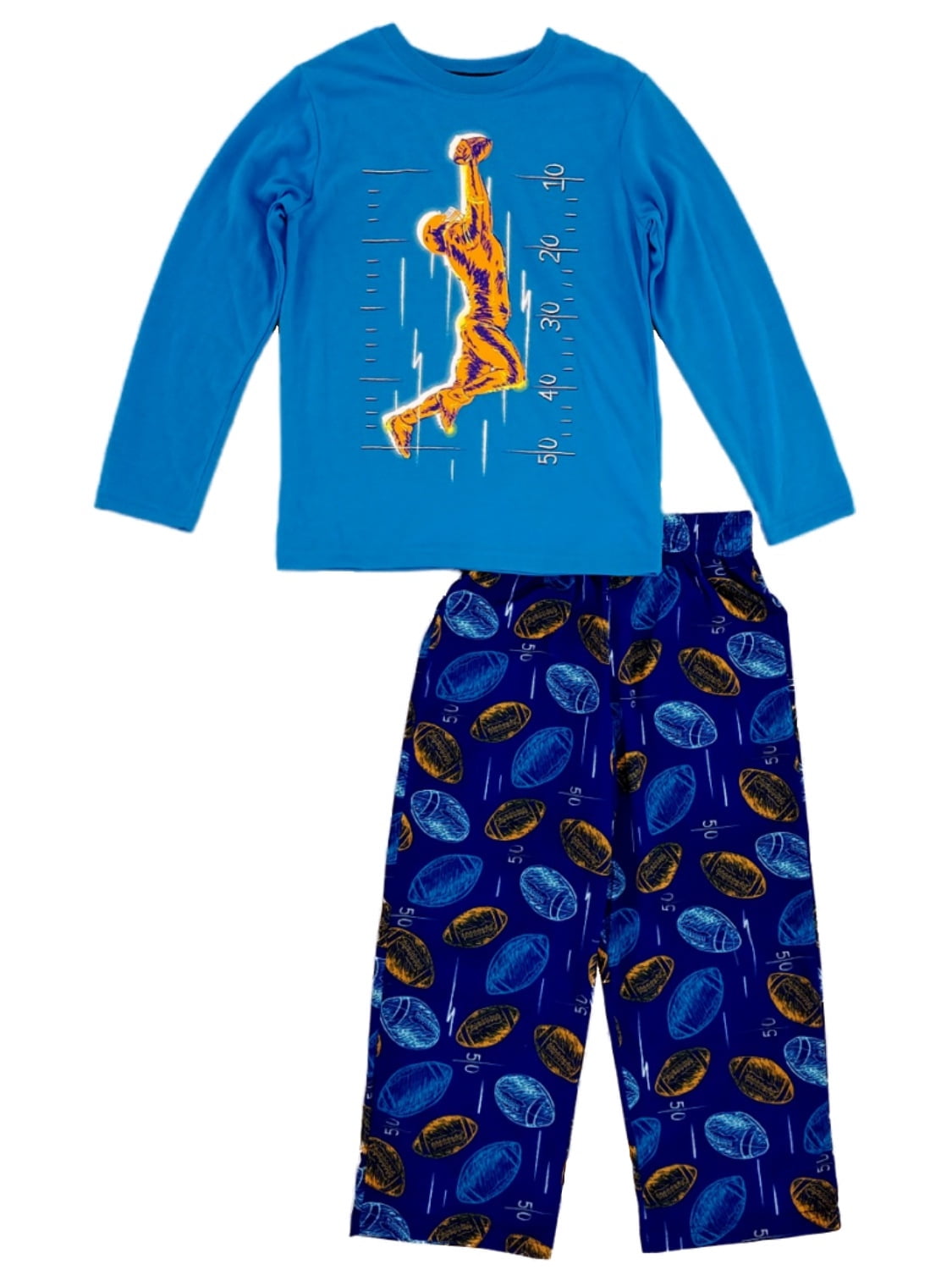Jelli Fish Boys L 10 12 Fleece Pajamas PJs Jellifish Football Soccer Basketball 